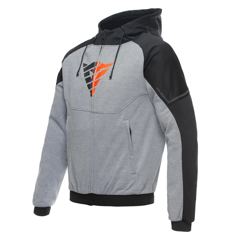 Dainese - Daemon-X Safety Hoodie Full Zip, Fabric Motorcycle Sweatshirt, with Shoulder and Elbow Protectors, Grey/Black/Red-Fluo, 64