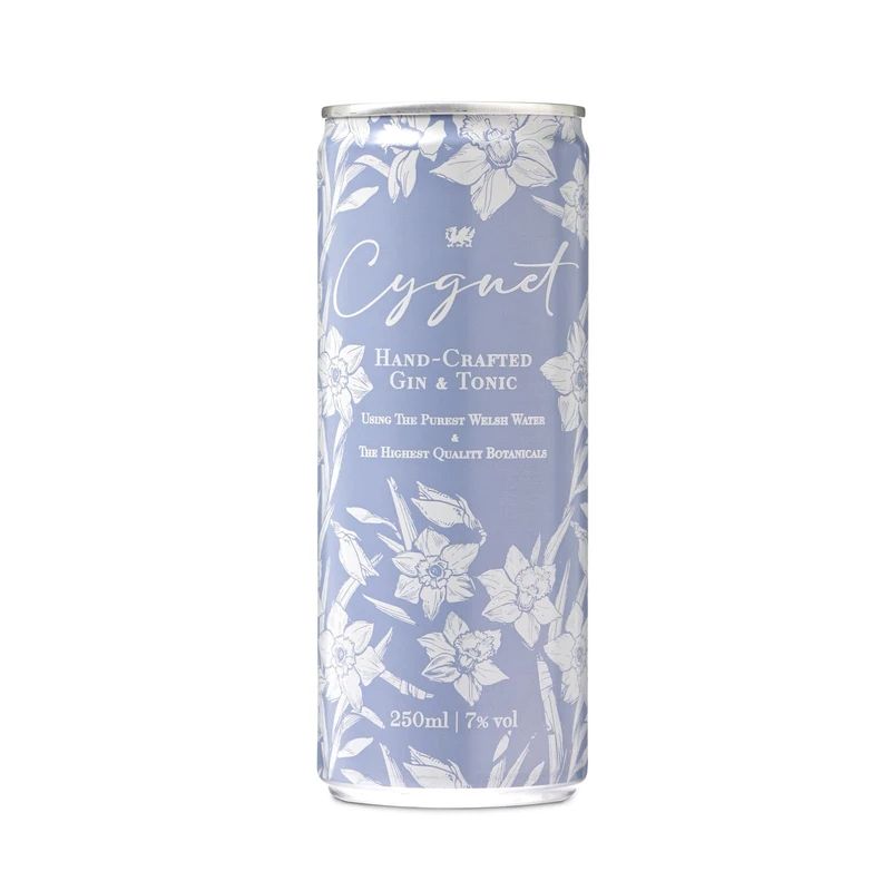 Cygnet Welsh Dry Gin & Tonic RTD Can | Pack of 12 x 250ml | 7% ABV | Award-Winning Ultra-Premium Welsh Gin | Juniper & Citrus | Bar-Quality G&T in a Can