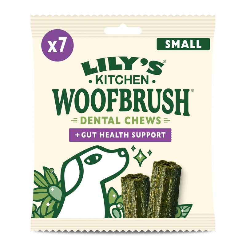 Lily’s Kitchen Woofbrush Gut Health Support Small Dental Dog Chew, Adult Dog 6xPacks(154g), Grain-free Recipe, With Natural Ingredients, for Small Dogs