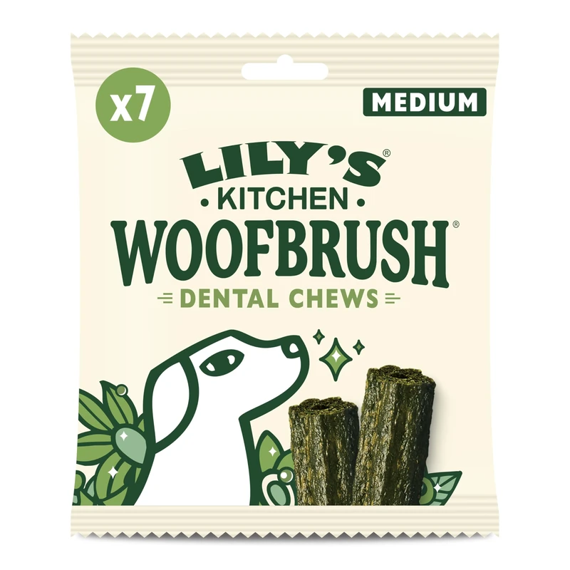 Lily’s Kitchen Woofbrush Medium Dental Dog Chew, Adult Dog 6xPacks(196g), Grain-free Recipe, With Natural Ingredients, for Medium Dogs