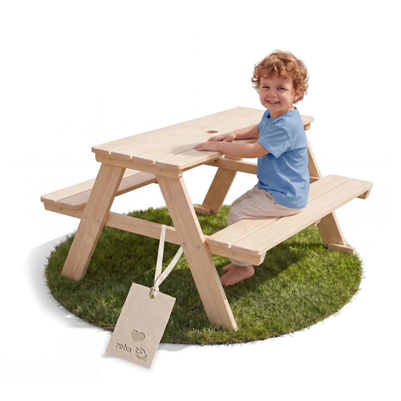 roba Children’s Outdoor+ Seating Group “Picknick for 4” - Solid Wood - Natural Untreated