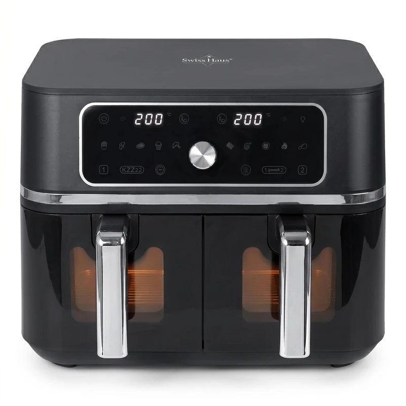 SWISS HAUS - Basel Premium Collection Double Basket Hot Air Fryer - 10 Programs, Synchronized Cooking, 3100W - 9L (4.5L x 2) - Black SH-AF2309