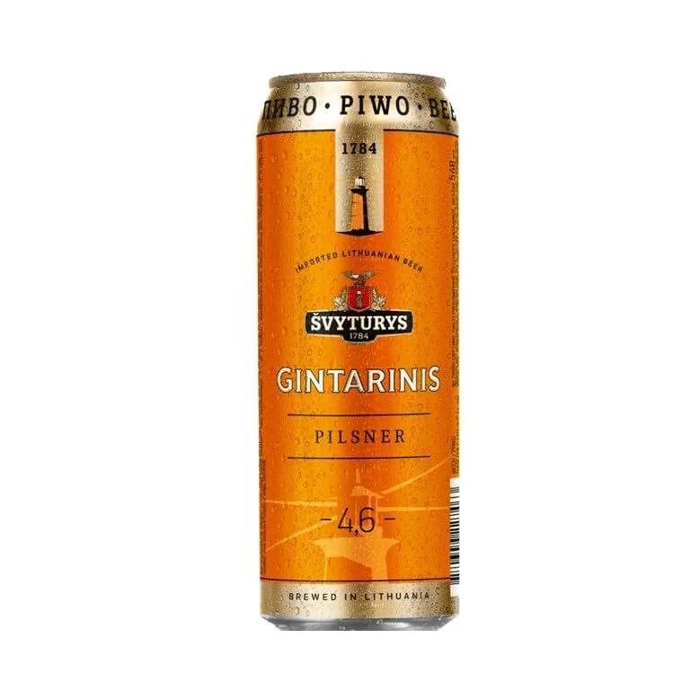 Svyturys Gintarinis Lithuanian Pilsner Lager Beer Cans 24 x 568ml - 4.6% ABV Amber Golden European Baltic Style Brew - Smooth, Refreshing & Authentic Taste for Parties & Gatherings