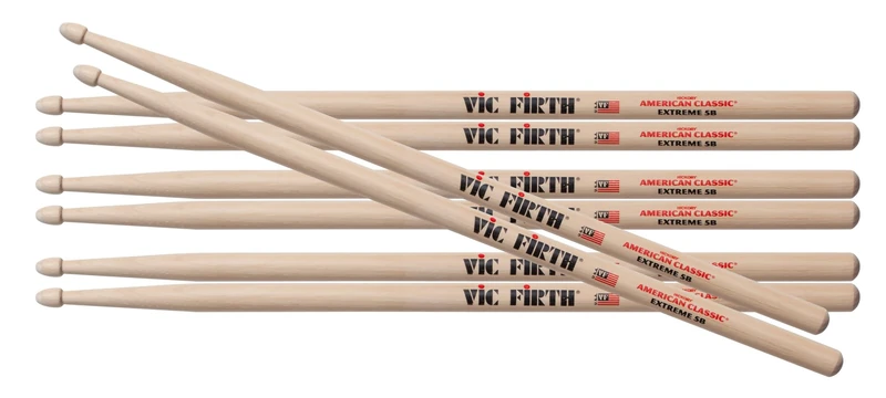 Vic Firth PX5B.3-X5B.1 American Classic Extreme 5B Drumsticks 4 Pair Value Pack - Premium USA Hickory Wood Tip Drum Sticks