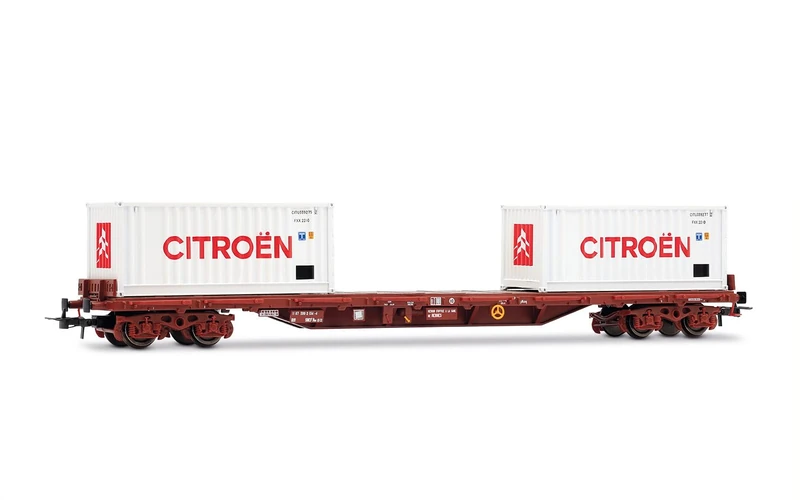 JOUEF HJ6310 SNCF, 4-axle stake wagon, Rs type with 2 x 20' container "Citroen", white, ep. IV Railway 1x Wagon
