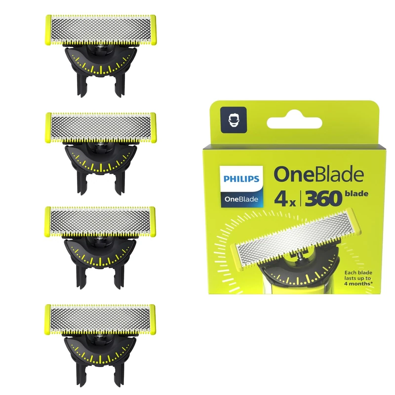 Philips OneBlade Original 360 Blade Heads, Compatible with all OneBlade and Pro Electric Shaver & Trimmers, Original from Philips, 4x One Blade, 16-Month Supply (QP440/60)