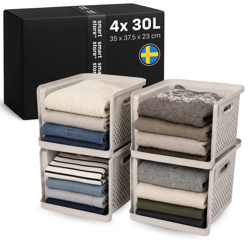 SmartStore 4x Wardrobe Storage Organiser 17.6L Linen with Handles - Image 1