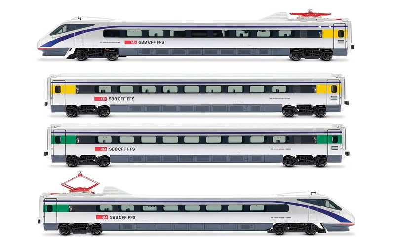 Rivarossi HR2964S SBB, ETR 470 silver livery with blue stripe, 4-unit base set, ep. V, with DCC sound decoder Railway Locomotive + Coaches