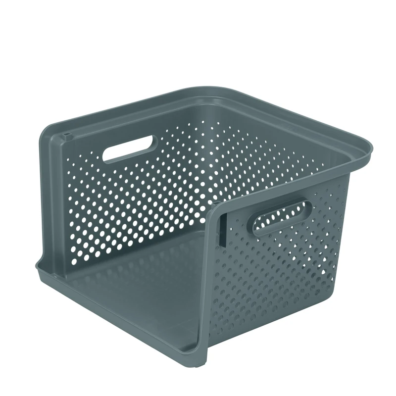 SmartStore Stackable Storage Basket with Handles in Grey x 4 (35x37.5x23cm) | Modular Vertical Storage From Recycled Plastic | Essence Stack Storage Box | Storage with 10-year Warranty - Image 1