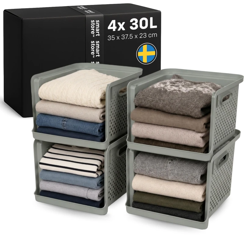 SmartStore 4x Wardrobe Storage Organiser 17.6L Vinter Sage with Handles