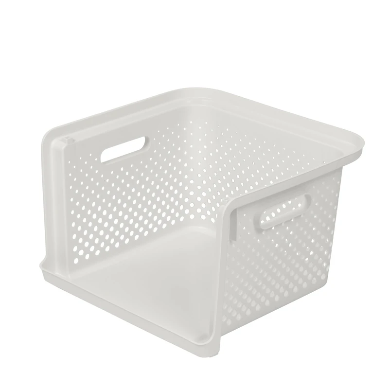 SmartStore Stackable Storage Basket with Handles in White x 4 (35x37.5x23cm) | Modular Vertical Storage From Recycled Plastic | Essence Stack Storage Box | Storage with 10-year Warranty