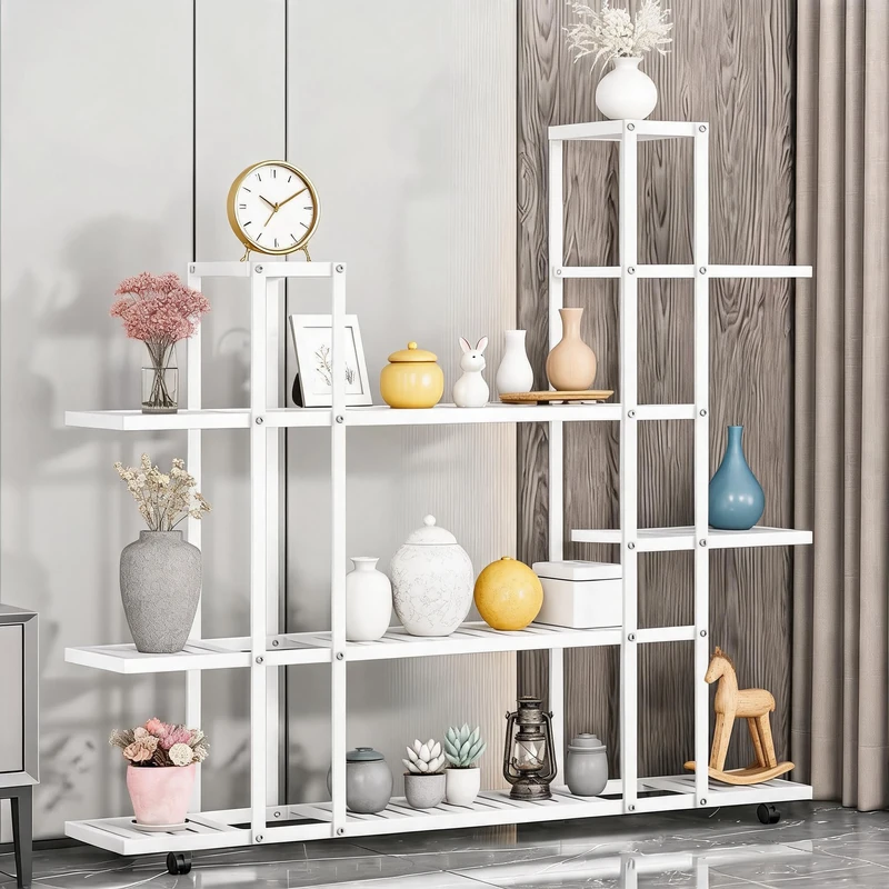 Garvee Indoor and Outdoor Plant Stand, Iron Plant Rack for Pots, Flower Stand with Wheels, Space-Saving Plant Display for Living Room, Balcony and Garden (7 Levels (White) - Image 1