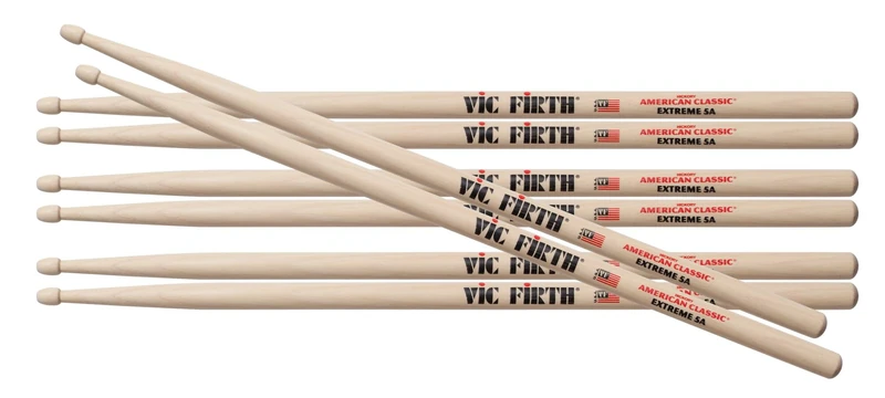 Vic Firth PX5A.3-X5A.1 American Classic Extreme 5A Drumsticks 4 Pair Value Pack - Premium USA Hickory Wood Tip Drum Sticks
