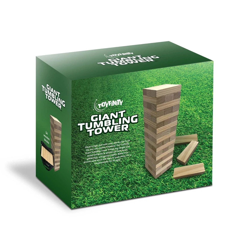 TOYFINITY Giant Tumbling Tower Wooden Blocks Game, 54 Pine Wood Pieces, 54cm Outdoor Garden Stacking Game with Carry Bag for Family Parties and Games Nights
