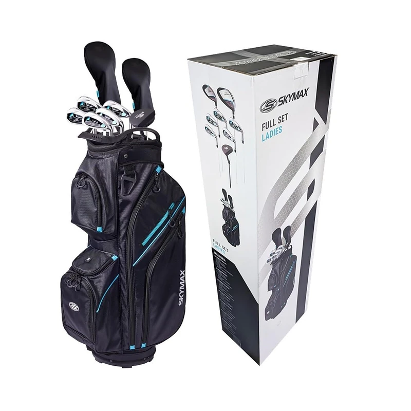Skymax Women’s RH Boxed Golf Set Graphite – Ladies Right Hand Golf Clubs with Premium Cart Bag, Driver, Fairway Wood, Irons & Putter