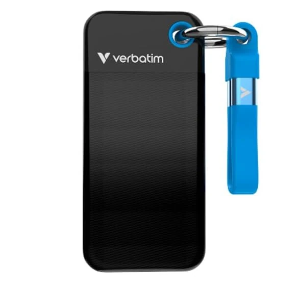 Verbatim Pocket SSD 128GB External SSD USB 3.2 Gen 2, up to 1000MB/s Read & Write Portable Hard Drive for PC, Mac & Console, Black/Blue