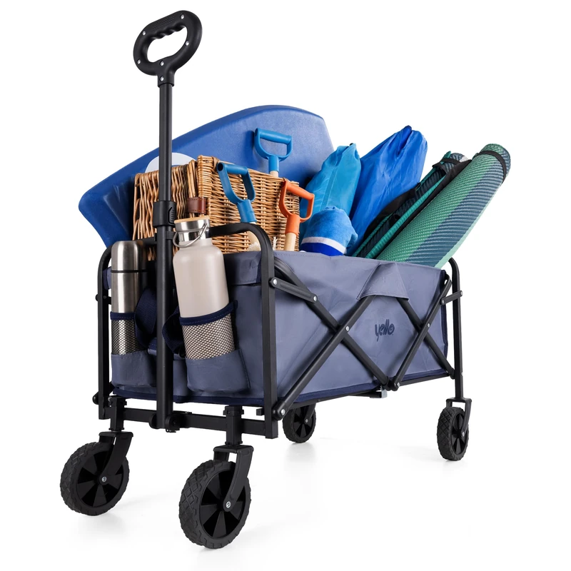 Yello Festival Foldable Trolley Cart, Heavy Duty Collapsible Wagon with Puncture Proof Wheels - Portable Folding Utility Cart for Beach, Camping, Garden & Shopping (60L) - Image 1