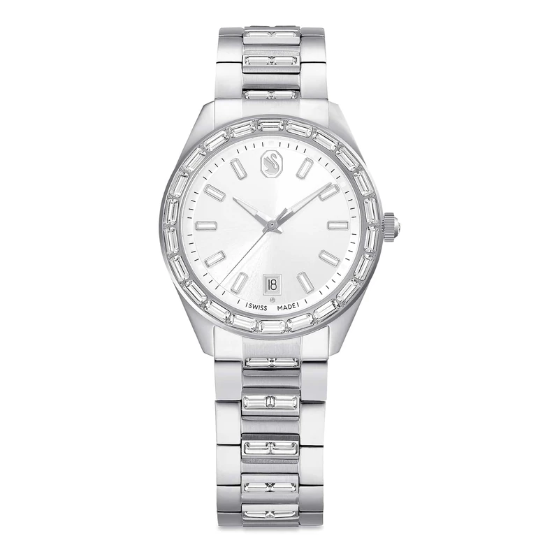 Swarovski Matrix Date Watch, Swiss Made, Metal Bracelet, Silver Tone, Stainless Steel