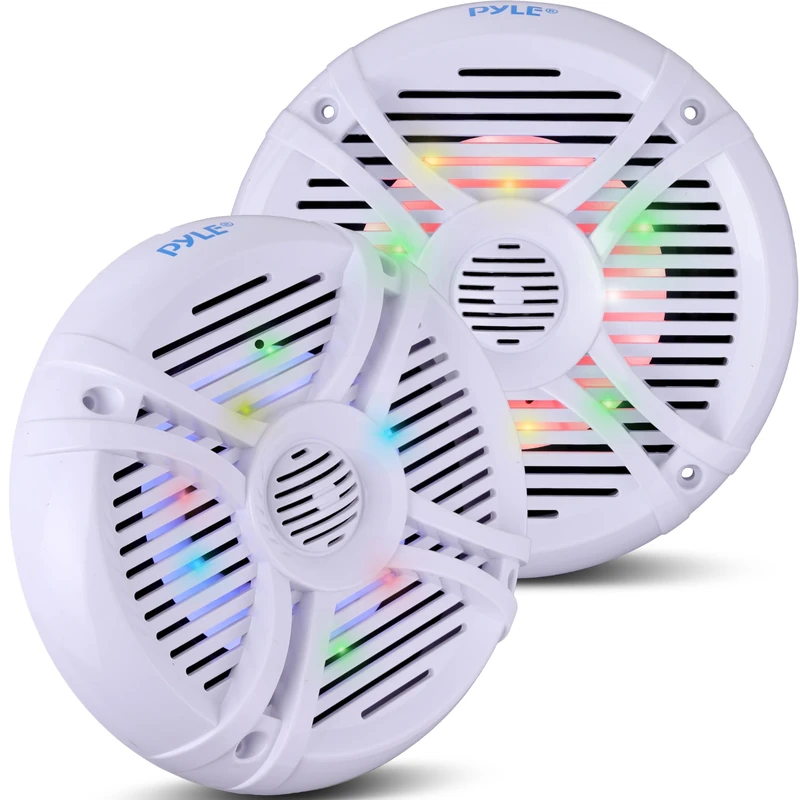 6.5” Dual Waterproof Marine Speakers - 250W Outdoor Car/Boat Radio Stereo Speakers Waterproof/Weather Proof Marine Stereo Speakers System Pair- LED Light Mount Kit Speaker Wire Grill