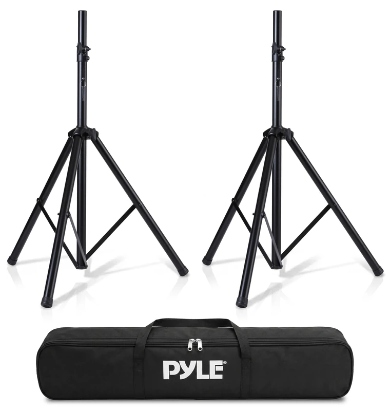 Pyle Universal Dual PA DJ Tripod 2 Speaker Stand Kit With Adjustable Height & Storage Bag Constructed with Heavy Duty Durable Steel and Lightweight for Easy Mobility Safety PIN Screw Locks