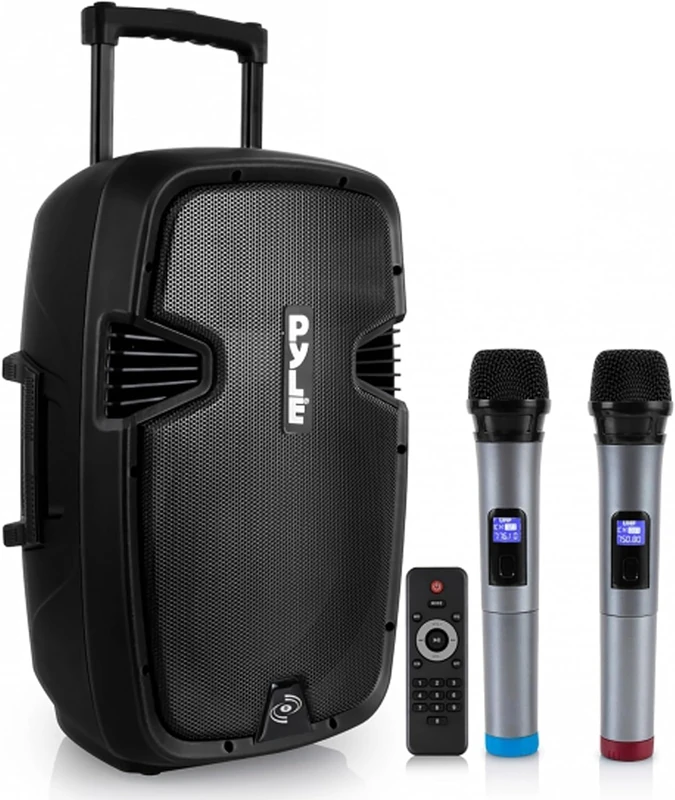 Pyle Wireless Portable PA Speaker, 1000W Bluetooth Loudspeaker, 12” Subwoofer, Dual High-Powered PA System, 2-Way Full Range Audio, Includes Wireless Mic, USB/SD Input, for Outdoor and Event Use