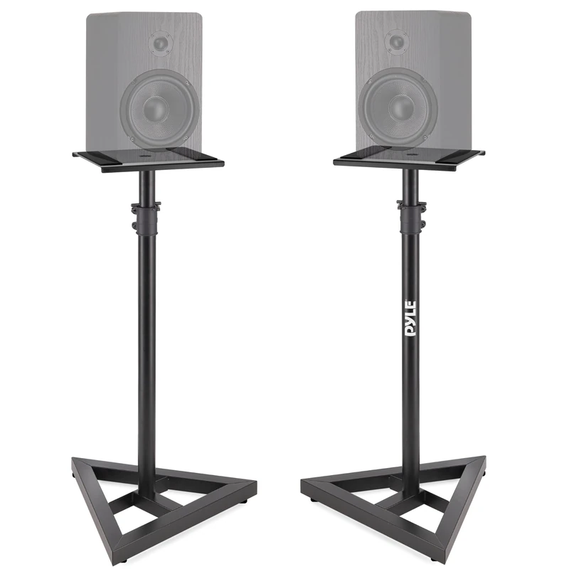 Speaker Stand Pair of Sound - Play 1 and 3 Holder, Telescoping Height Adjustable from 26” - 52” Inch, High Heavy Duty Three-point Triangle Base w/Floor Spikes and 9” Square Platform