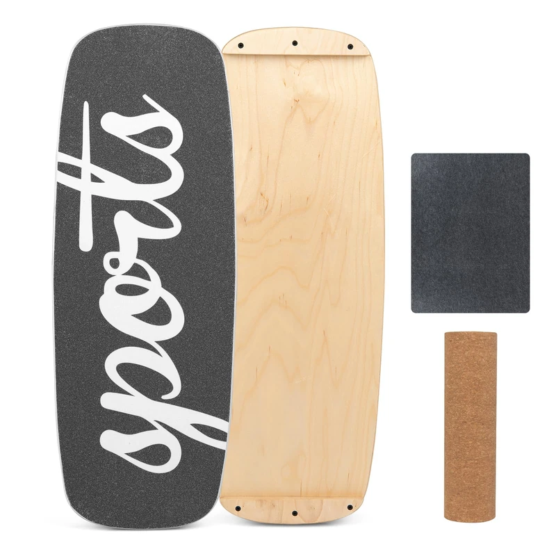 FANTASK 17 mm Balance Board for Children and Adults, Birchwood Wobble Board with 10 cm Cork Roll & Felt Mat, Surfin Balance Board with Non-Slip Surface - Image 1