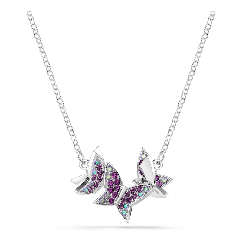 Swarovski Idyllia Necklace, Round Cut, Butterfly, Purple, Rhodium Plated
