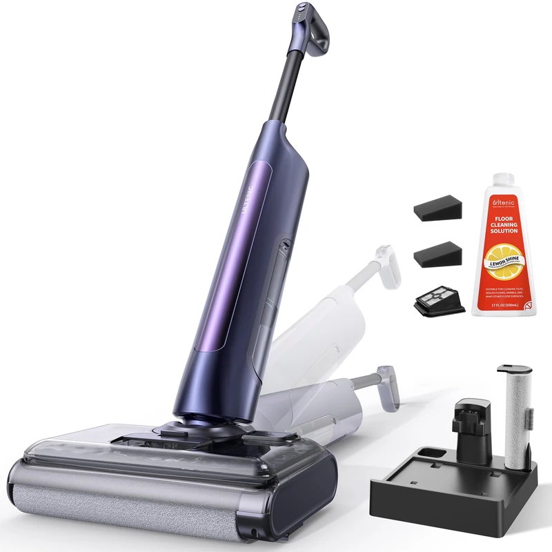 Ultenic Floor Vacuum Cleaner, 180° Flat Design, 0.01 mm Edge Cleaning, Cordless Floor Wiper 3-in-1, Autonomy 55 Min, Self-Cleaning, Anti-Tangling, Voice Assistant 5 Languages