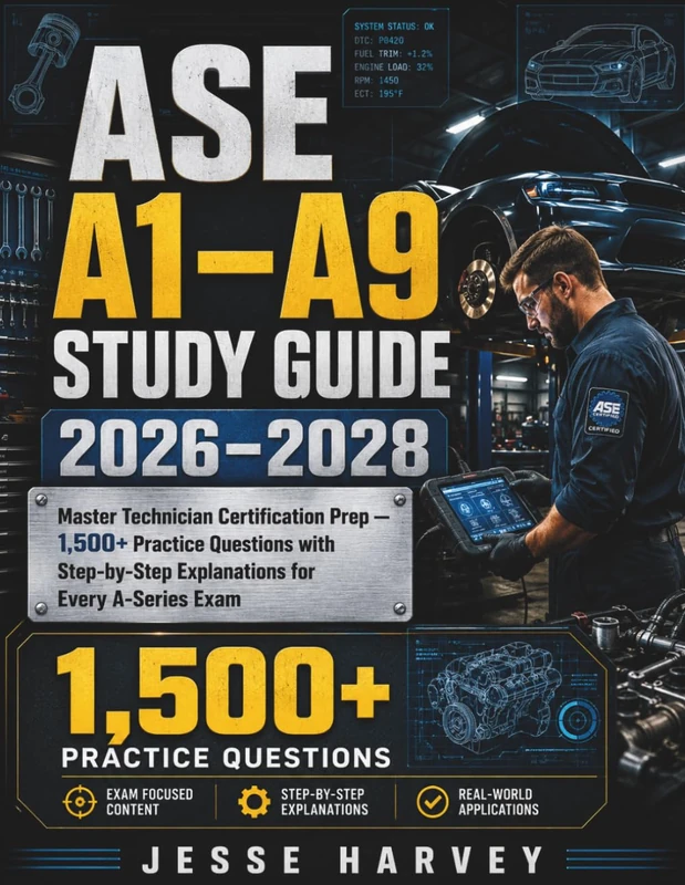 ASE A1–A9 STUDY GUIDE 2026–2028: Master Technician Certification Prep — 1,500+ Practice Questions with Step-by-Step Explanations for Every A-Series Exam - Image 1