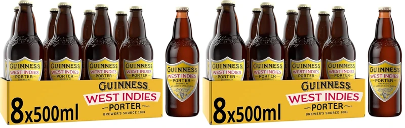 Guinness West Indies Porter Beer | 6% vol | 8 x 500ml | Official Beer of the Premier League | Mellow & Complex | Notes of Toffee & Chocolate | Brewed in Ireland (Pack of 2)