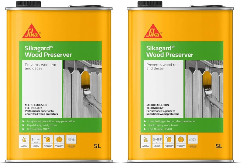Sika Sikagard Wood Preserver – Prevents Wood Rot and Decay – Fast-Drying – Clear – 5 Litre (Pack of 2)