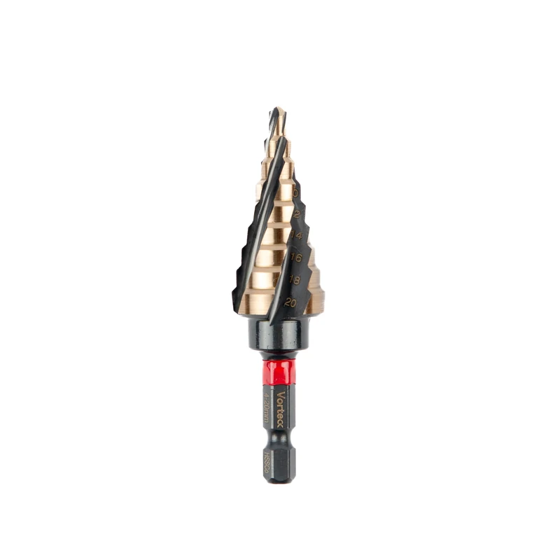 C.K Tools Vorteck HSS Cobalt Step Drill Bit 4-20mm, 5% Cobalt High Speed Steel, Hex Quick-Lock Shank for Stainless Steel, Brass and Sheet Metal Drilling, Deburring Tool for Electricians, T3016 4-20