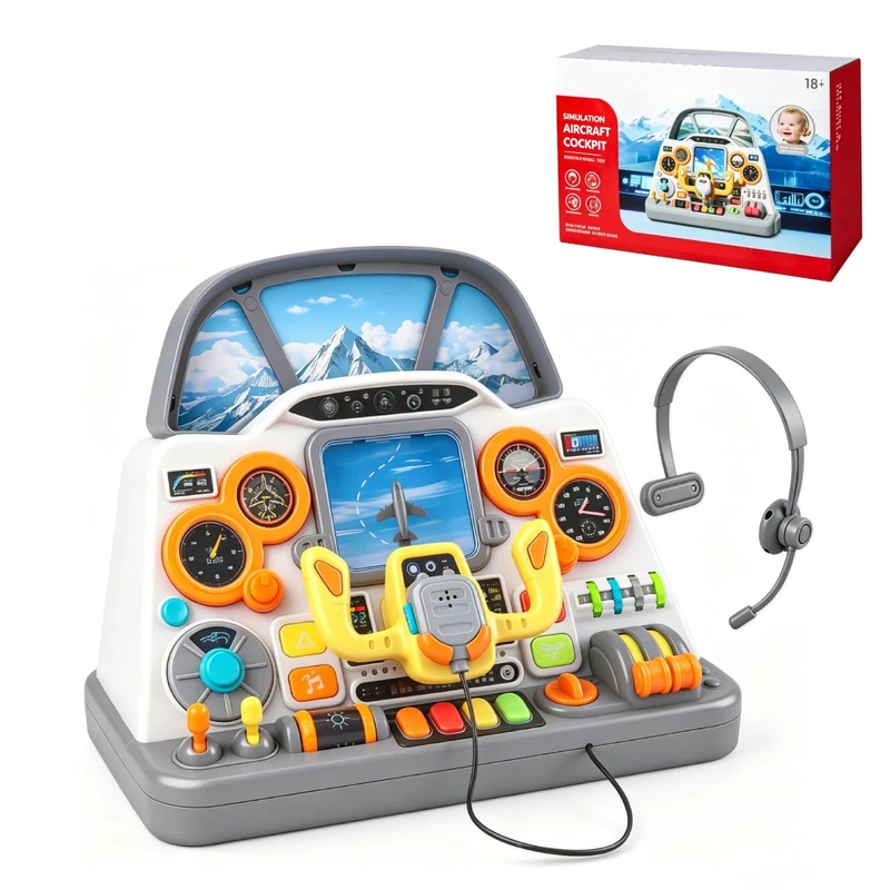JADUFHU Toy Plane for 3 Year Old Boys, Jet Pilot Interactive Dashboard, Pretend Play Car Driving Toy for Kids 3+, Birthday Gifts for Children - Image 1