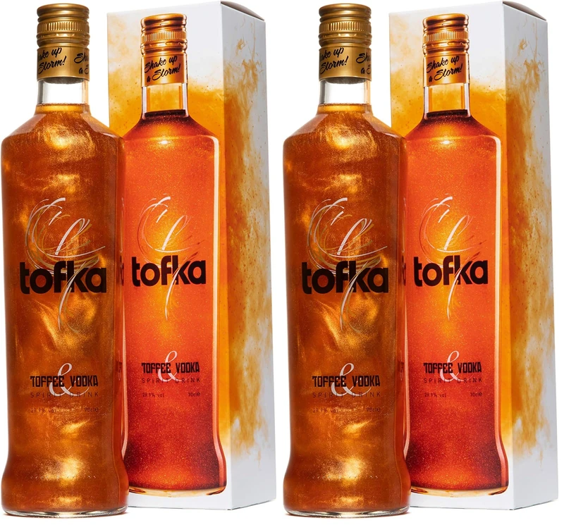 TOFKA Toffee Vodka with Golden Glitter Shimmer Effect, Perfect for Shots, Cocktails or Over Ice, 70 cl Bottle, 29.9% ABV (Pack of 2)