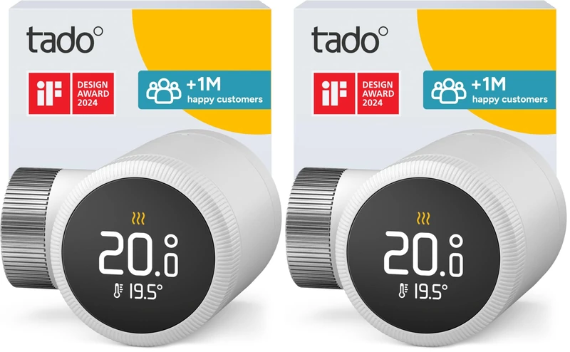 tado° Smart Radiator Thermostat X, Temperature Control via App and Smart Speaker (Alexa, Siri, Google Assistant), Save Heating Costs, DIY Installation (Pack of 2)