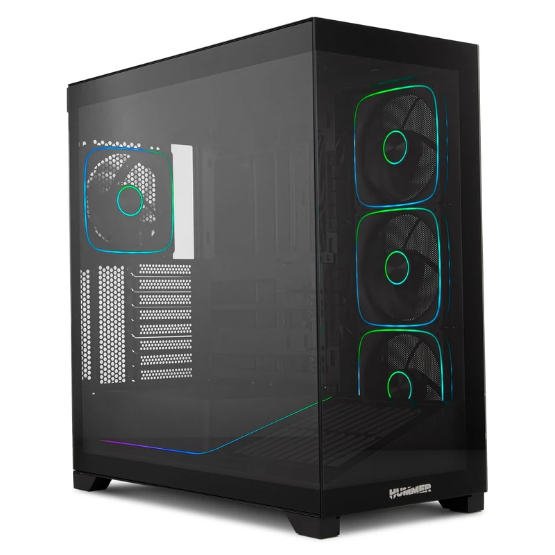 NOX Xtreme Products Hummer Blade – ATX/M-ATX/ITX Tower, Tempered Glass, 5 Pre-Installed 140mm ARGB Fans, Space for 8, ARGB Controller, USB 3.0 and USB-C, Black - Image 1