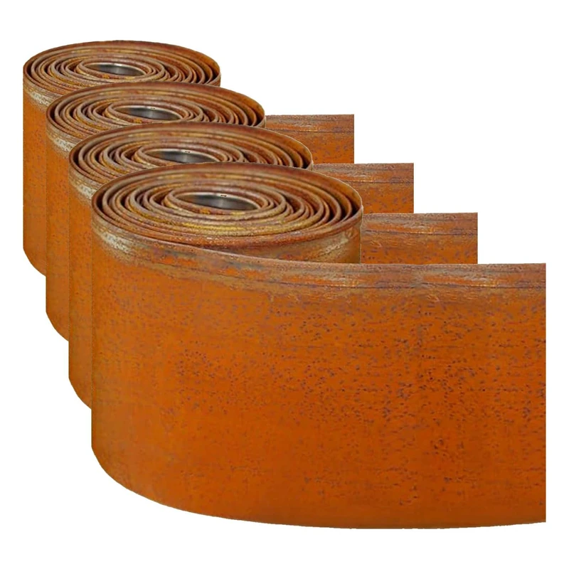 Corten Steel Metal Lawn Edging 5 Metre (16.5ft), Roll, Pre-Rusted Metal Garden Edging 14 cm High, Easy to install Garden Edge Border, Safety Gloves Included (RUST, 5M) (Pack of 4)
