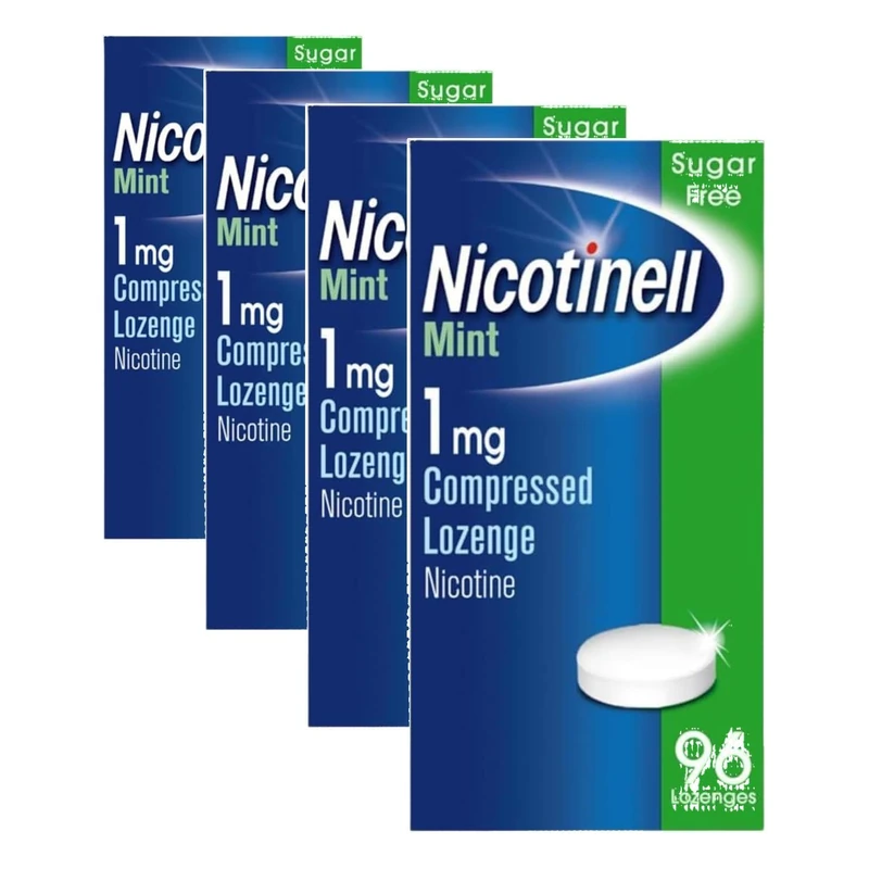 Nicotinell Mint Lozenge 1mg (96 Lozenges), Stop Smoking Aid, Sugar Free Nicotine Lozenges, Fresh Mint Flavour, 1mg Regular Strength for Light Smokers, Quit Smoking Aid (Pack of 4)