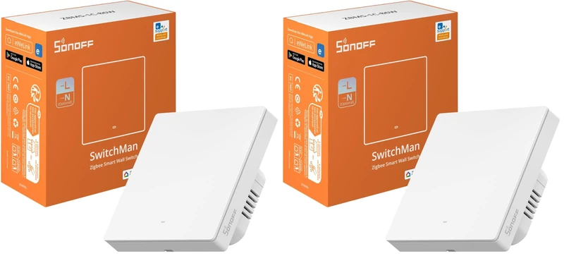 SONOFF Zigbee Smart Light Switch, Requires SONOFF Zigbee Hub, Smart Switch, No Neutral or with Neutral, APP Remote Control, Zigbee Switch ZBM5 86-Type, 1 Gang (Pack of 2)
