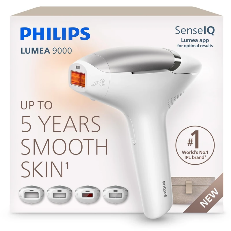 Philips Lumea 9000 IPL Hair Removal Device - Long-Lasting Salon-Like Laser Hair Removal Alternative, Easy Home Use, Medical Grade Safety, 4 Attachments for Body, Face, Bikini & Armpits, BRI903/02