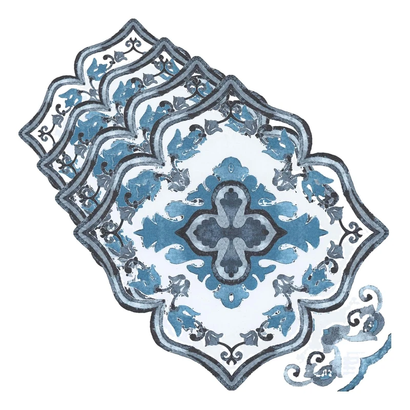 FloorPops FP3932 Marrakesh Floor Tiles, Blue (Pack of 4) - Image 1