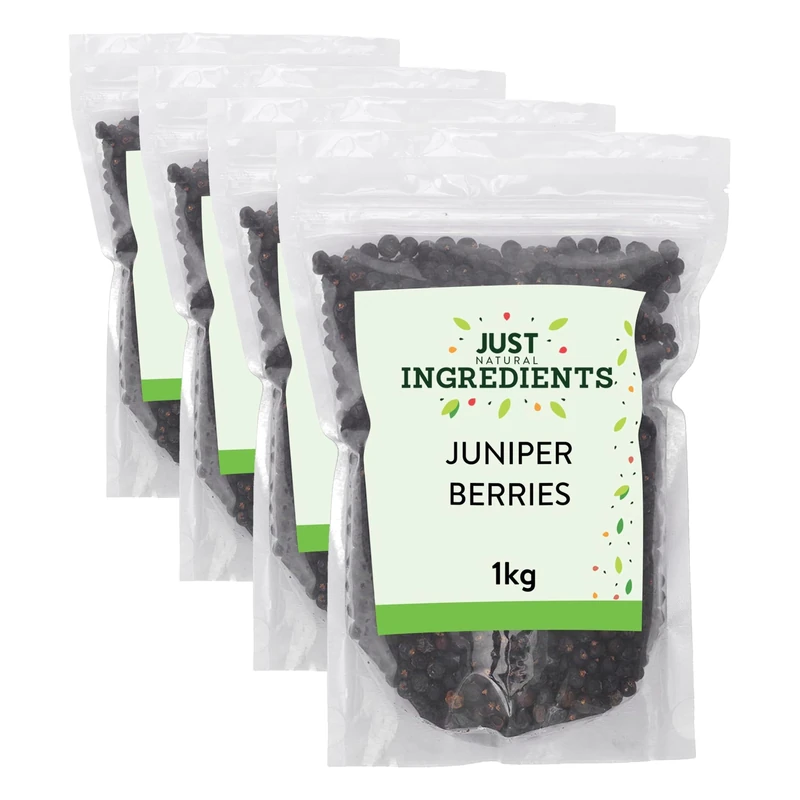 JustIngredients Juniper Berries 1kg, Dried Berries - Sweet Fruity Seasoning for Gin, Mixed Spices, Allspice, Fruits, and Flavourful Recipes (Pack of 4)