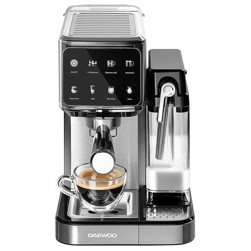 Daewoo One Touch Coffee Machine, Barista Style Espresso, Cappuccino, Latte & Americano Maker with Automatic Milk Frother, Integrated Milk Tank & Iced Coffee Function - Image 1