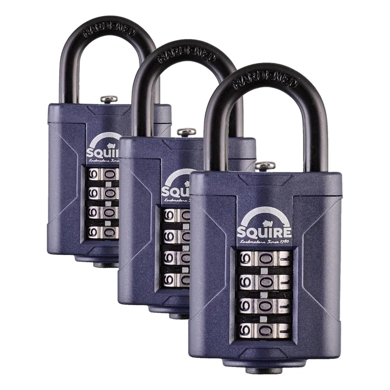 Squire Combination Padlock (CP40) - 40mm Wide Combination Padlock (Blue) - Tough Steel Shackle - Alloy Steel for Corrosion Resistance - Weatherproof Lock, Ideal for Gates & Garden Sheds (Pack of 3)