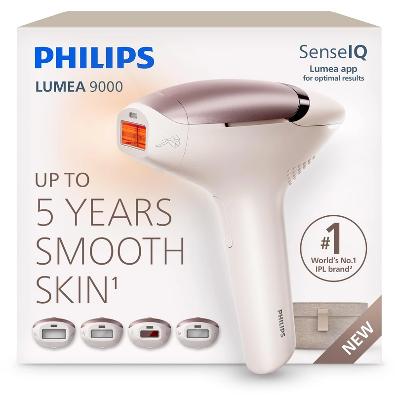 Philips Lumea 9000 IPL Hair Removal Device - Long-Lasting Salon-Like Laser Hair Removal Alternative, Easy Home Use, Medical Grade Safety, 4 Attachments for Body, Face, Bikini & Armpits, BRI901/02