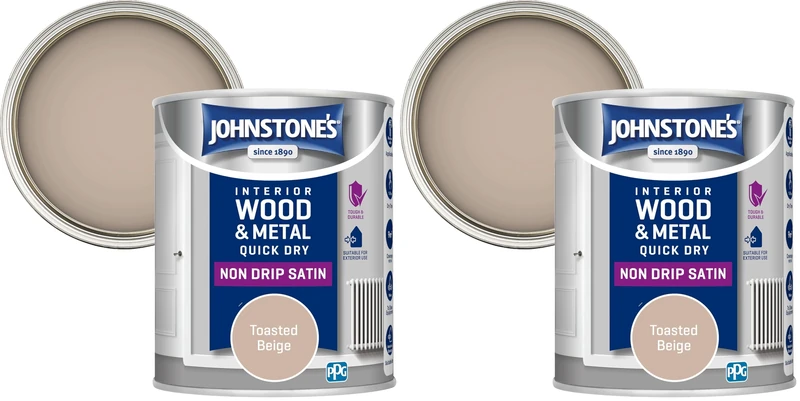 Johnstone's - Quick Dry & Nondrip Satin Paint for Wood & Metal - Toasted Beige | Interior & Exterior | Self-Undercoating, Low Odour, Water-Based, Dry in 1-2 Hours | 12m2 Coverage per Litre | 750ml