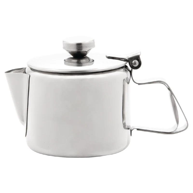 Olympia Stainless Steel Teapot, 10 oz, Silver, High Polish Mirror Finish, Heat-Resistant Handle, Hinged Lid Design, Dishwasher Safe (Pack of 6)