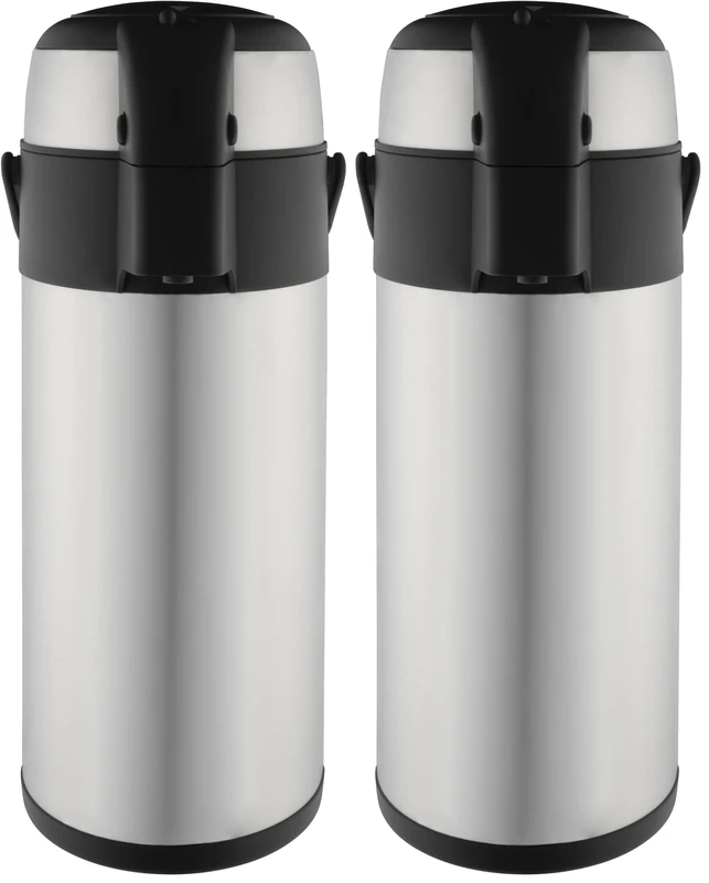 Pioneer 5.0L Stainless Steel Push-Pump Airpot, Leakproof Flask for Hot and Cold Drinks, Easy Pump Drink Dispenser for Events, Satin Finish (Pack of 2)