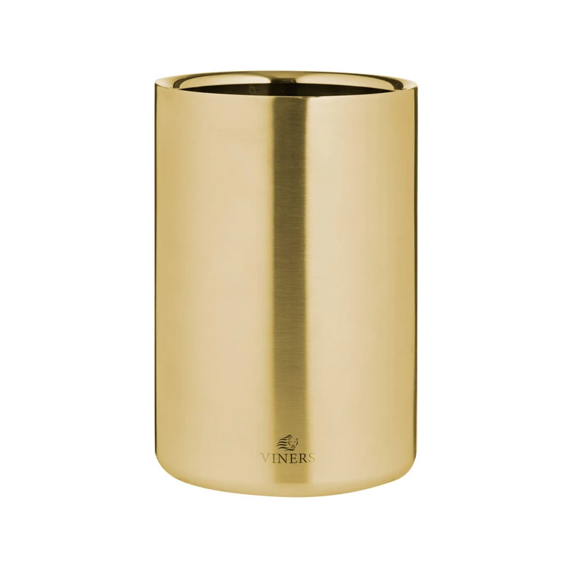 Viners Double Wall Wine Cooler Gold 1.3L Stainless Steel Bottle Cooler | Insulated Champagne & Wine Chiller | Brushed Gold Finish | No Condensation | Table & Home Bar Accessories (Pack of 6)